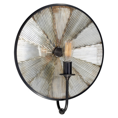 Rivington Large Round Sconce in Bronze with Ribbed Mirror